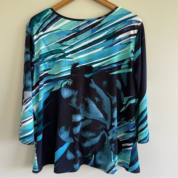 Clara Sunwoo Women's Blue Abstract Top Size PL - Picture 2 of 9